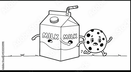 Cartoon milk carton and cookie coloring page