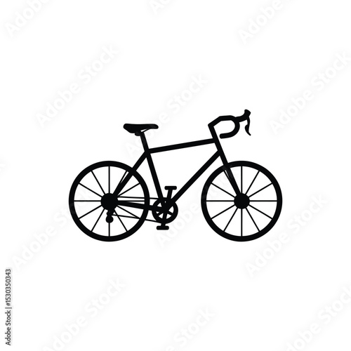 Sleek Black Silhouette Detailed of a Classic Road Bicycle on White Background