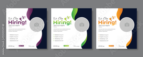 Professional vector template for we are hiring job vacancy announcement social media post design recruitment banner and employment promotion layout