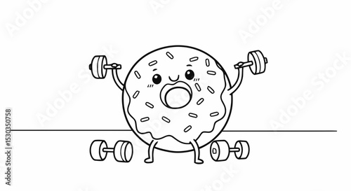Donut weightlifting cartoon outline