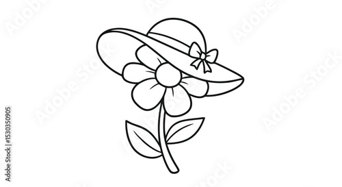 Flower with hat outline coloring page