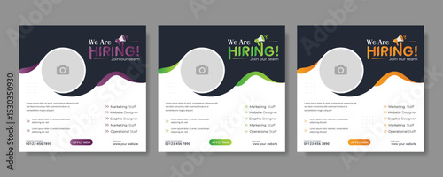 Professional vector template for we are hiring job vacancy announcement social media post design recruitment banner and employment promotion layout