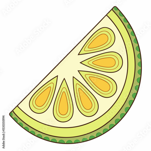 Stylized Slice of Lemon or Lime with Green Rind and Yellow Pulp