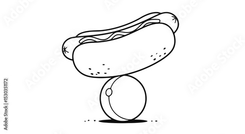 Hot dog balancing on a ball