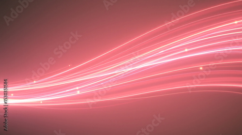Glowing pink light waves in motion on dark background, abstract neon curve flow for digital design