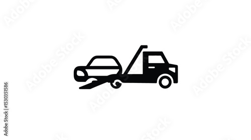 Tow Truck Icon: Simple Black and White Vector Graphic