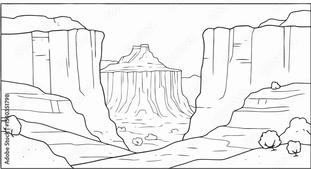 Fototapeta premium Outline Canyon Landscape Coloring Page