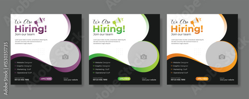 Professional vector template for we are hiring job vacancy announcement social media post design recruitment banner and employment promotion layout