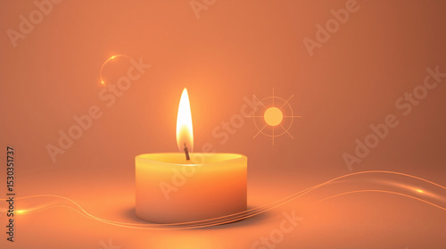 Glowing candlelight with gentle sparkles in minimal warm background for meditation and inner peace