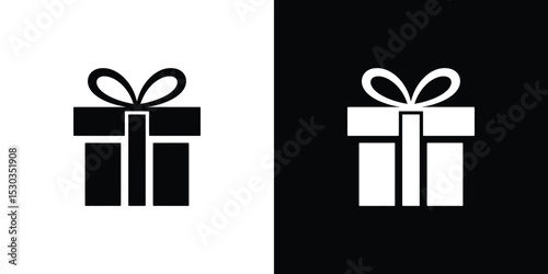 Two Inverted Gift Box Icons Black on White and White on Black Backgrounds