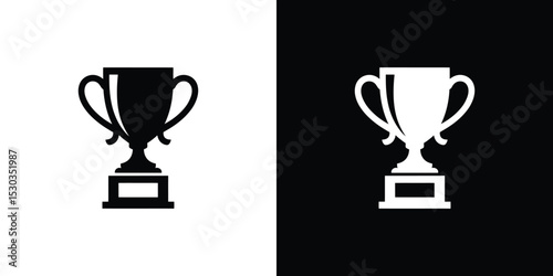 Two Trophy Cup Icons in Black and White, Symbolizing Achievement and Victory Award