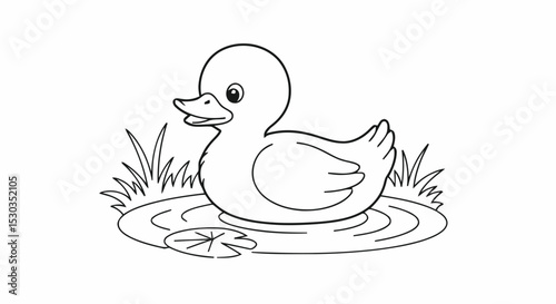 Outline duckling swimming in pond