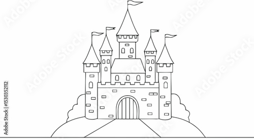 Outline fairytale castle coloring page