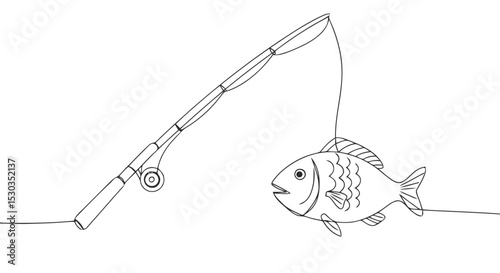 Outline fish caught on fishing rod