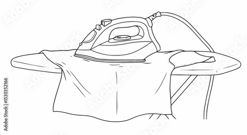 Outline iron ironing clothes on board