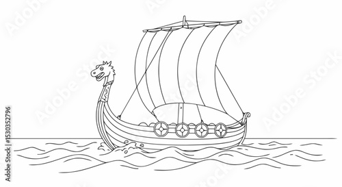 Outline Viking Ship Coloring Page