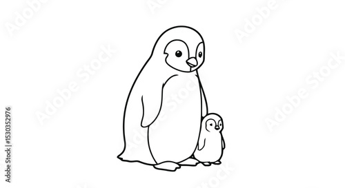 Penguin parent and chick outline