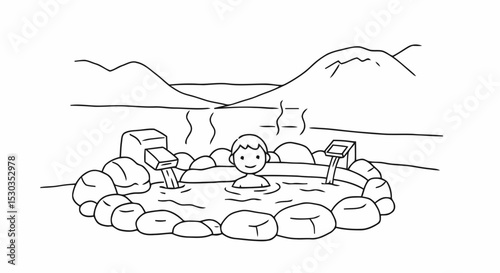 Person relaxing in onsen hot spring
