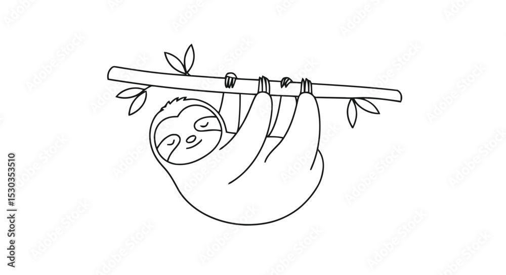 Obraz premium Sloth hanging on branch outline