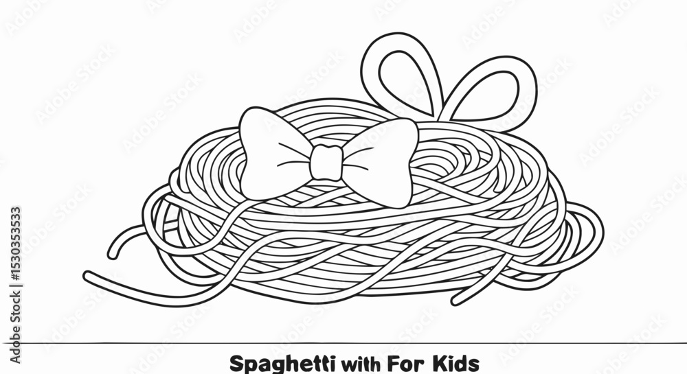Naklejka premium Spaghetti with Bow Coloring Page for Kids