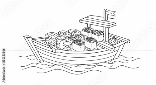 Sushi Boat on Water Outline