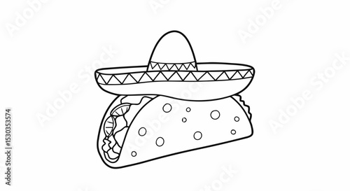 Taco with sombrero outline