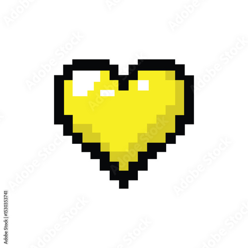 Pixel Yellow Heart Icon – 8-bit Love Symbol Vector