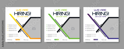 We are hiring job vacancy social media post banner design template. We are hiring job vacancy square web banner design.