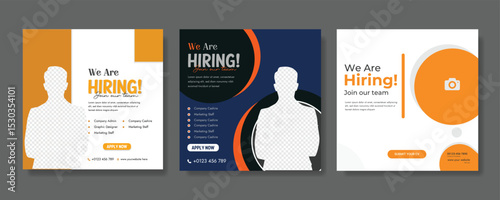 We are hiring job vacancy social media post banner design template. We are hiring job vacancy square web banner design.