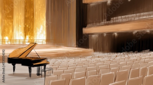 Grand piano on stage, a captivating scene of musical elegance in an empty concert hall