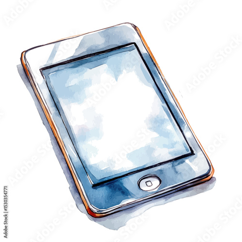 E-reader Or Tablet, watercolor clipart vector, isolated on a white background.