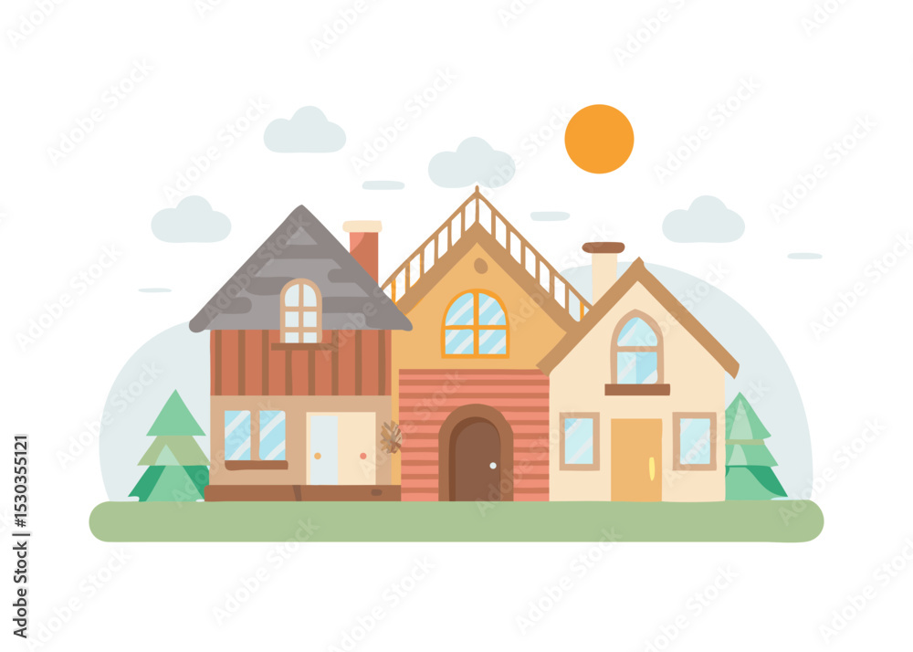 Fototapeta premium Illustration of a simple house. Real estate. Architecture. My home. Rental. Dwelling. Home.