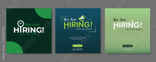 We are hiring job vacancy social media post banner design template set. business concept of search and recruitment. join our team announcement lettering in speech. Vector Illustration. 