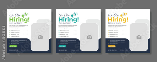 We are hiring job vacancy social media post banner design template set. business concept of search and recruitment. join our team announcement lettering in speech. Vector Illustration. 
