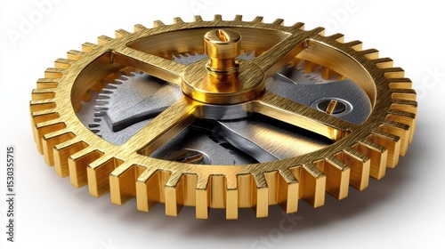 Golden gear wheel and metal spike, a glimpse into precision engineering industrial mechanics