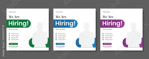 We are hiring job vacancy social media post banner design template set. business concept of search and recruitment. join our team announcement lettering in speech. Vector Illustration. 