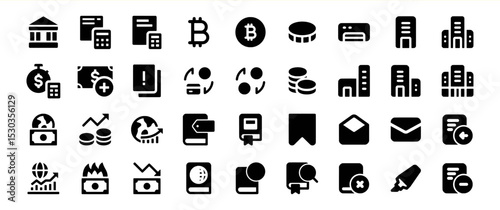 Wallpaper Mural A comprehensive collection of finance and banking icons, encompassing various aspects of financial transactions, data analysis, and cryptocurrency. Torontodigital.ca