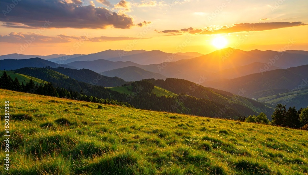 Naklejka premium Mountain sunset landscape nature scenic travel peak