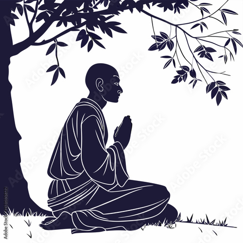 A serene monk meditating under a tree, connecting with nature and inner peace