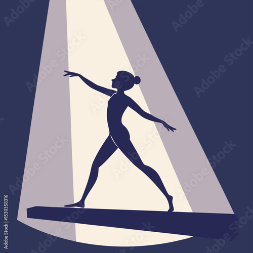 Elegant ballet dancer silhouette on stage bathed in a bright spotlight