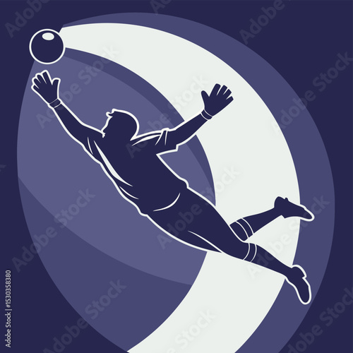 Goalkeeper diving to catch a soccer ball in action graphic art