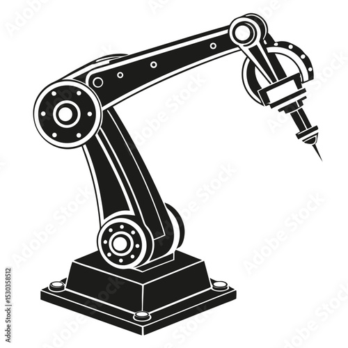 Monochrome Illustration of a Robotic Arm Depicting Modern Industrial Automation Technology