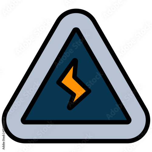 Electric Voltage Danger Outline Flat Icon, Science And Laboratory Concept Outline Flat Design Style