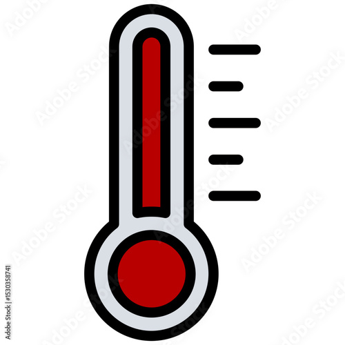 Thermometer Outline Flat Icon, Science And Laboratory Concept Outline Flat Design Style
