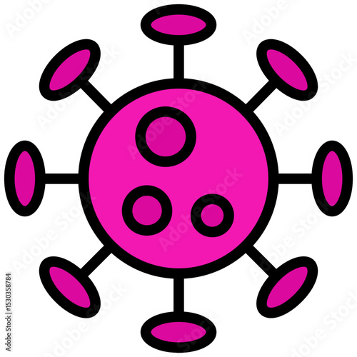 Virus Outline Flat Icon, Science And Laboratory Concept Outline Flat Design Style