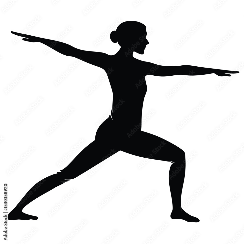 Silhouette of a woman in warrior two pose on white background Silhouette of a woman in warrior two pose on white background