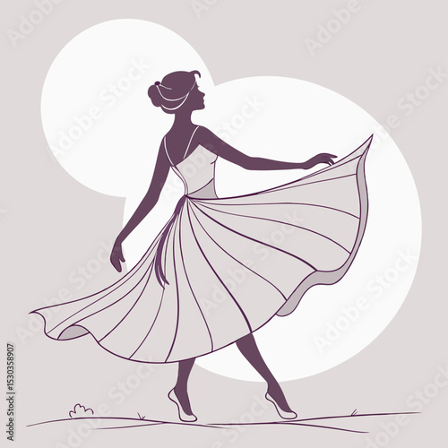 Silhouette of a woman dancing with grace and elegance in flowing dress