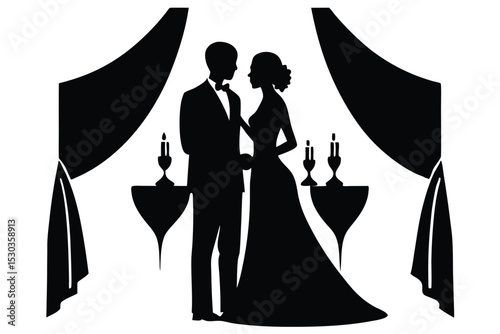 Romantic couple silhouette at reception desk quiet moment