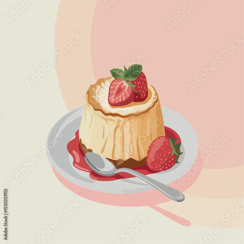 sweet, tasty, dessert, food, delicious, illustration, souffle, yellow, isolated, gourmet, breakfast, menu, blueberry, ingredient, soft, fluffy, vector, white, icing, pastry, homemade, cooking, 