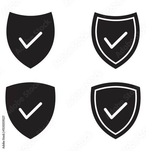 collection of checkmark icon logo on white background. Shield with check mark icon vector illustration. Black shield check mark logo icon in minimalistic style on white background